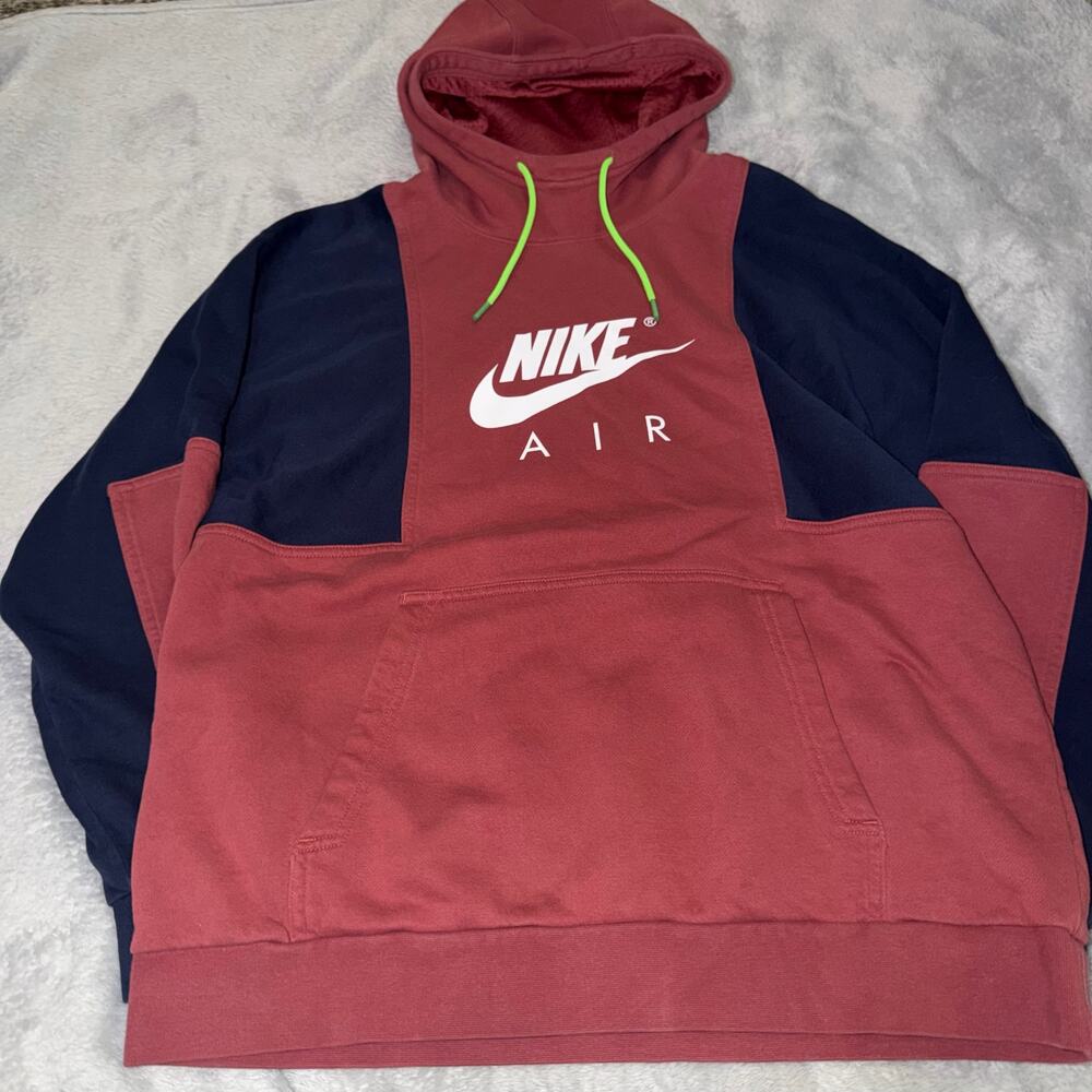 Nike Air Colorblock Hoodie Men’s Large Maroon Navy Neon Green Pullover